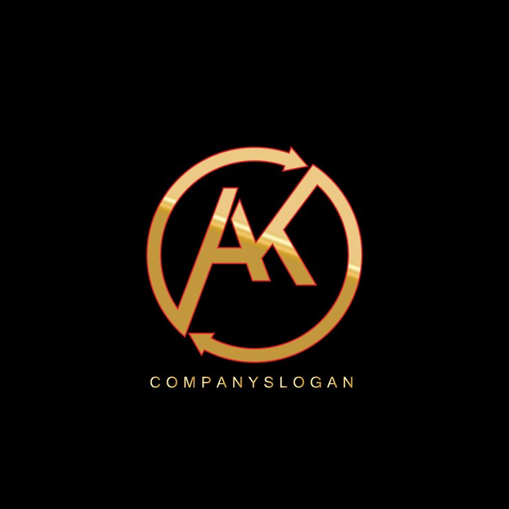 Gold logo with the title'logo for a company called akk '