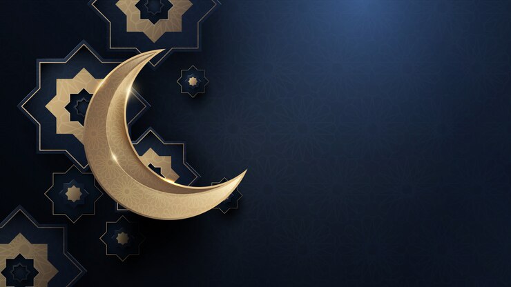 Vector gold moon and abstract luxury islamic elements background