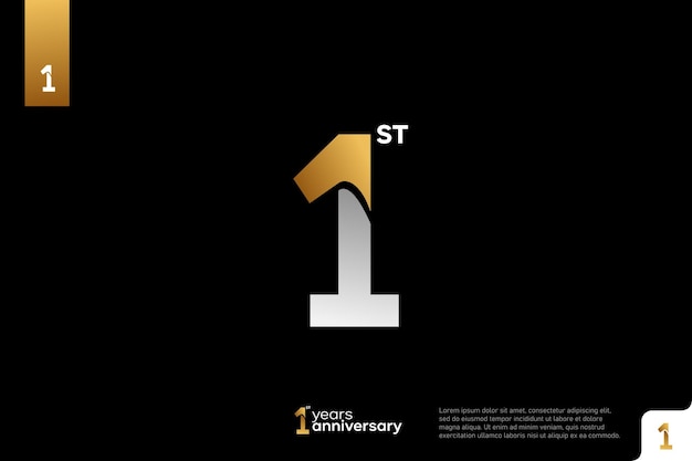 Gold silver number 1 logo icon design on black background 1st birthday logo number anniversary 1
