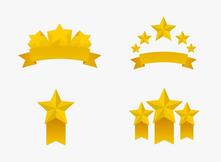 Gold star award with shiny ribbon, Golden star