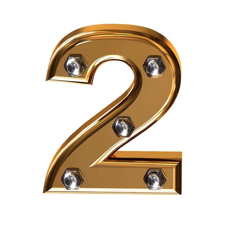 Vector gold symbol with metal bolts number 2