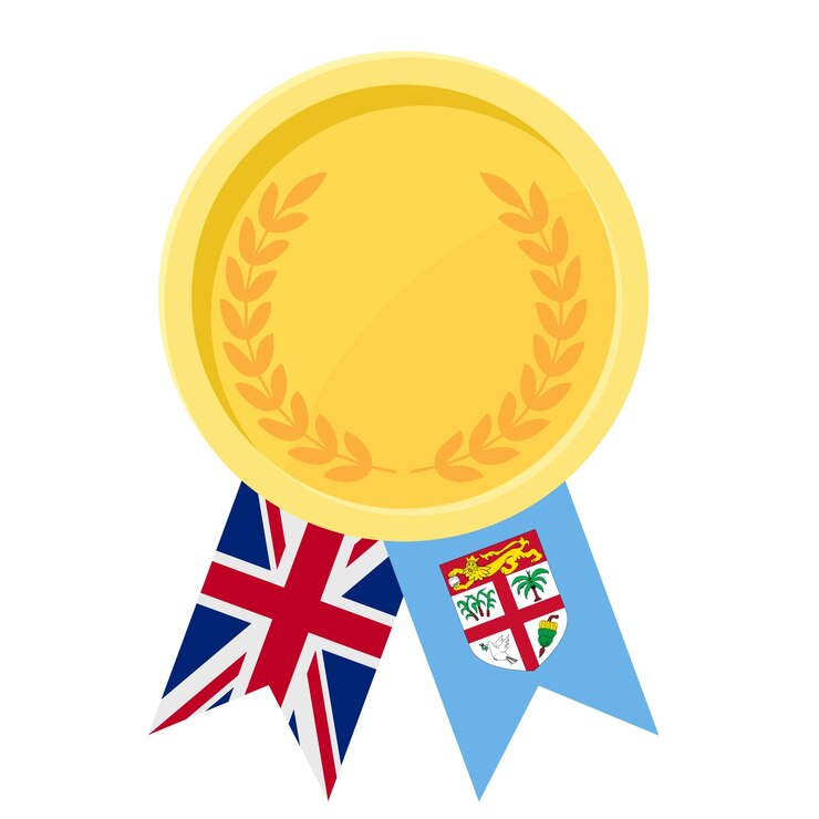 Vector golden award medal with fiji flag ribbons for winners