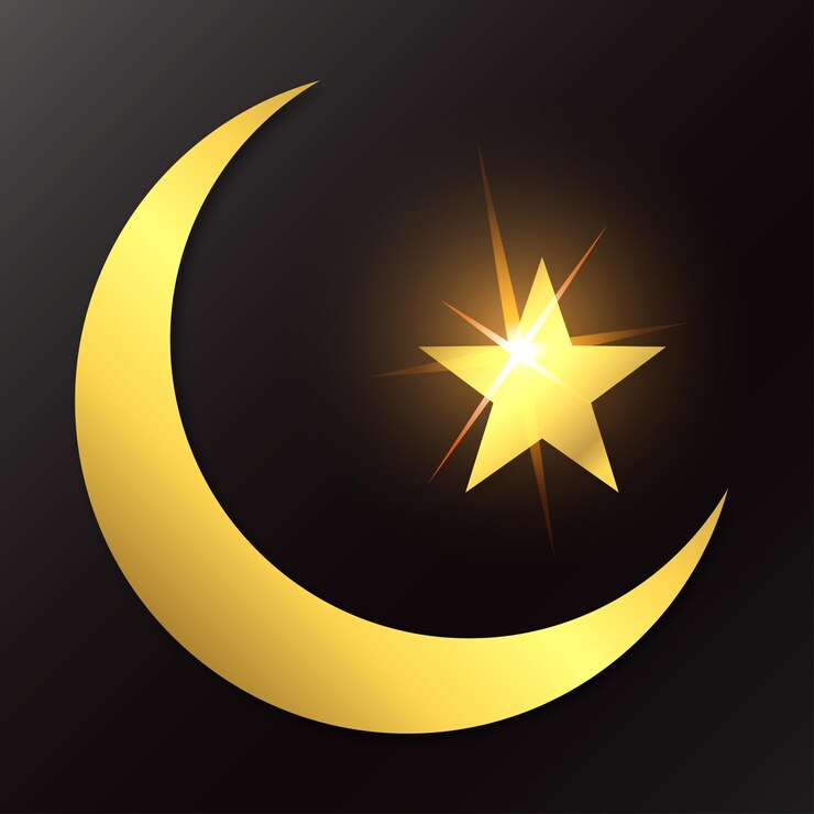 Vector golden beautiful bright crescent moon and shining star