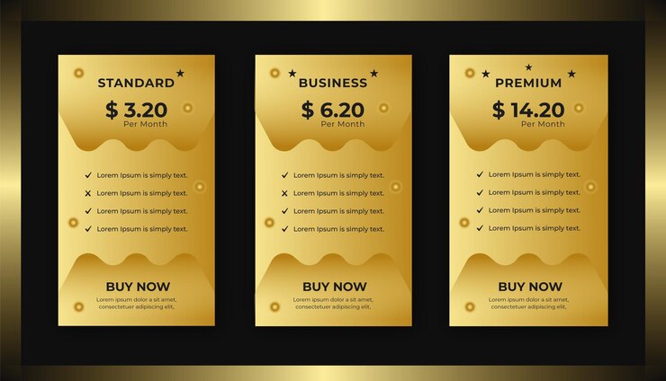 Golden creative price table design price list subscription plans