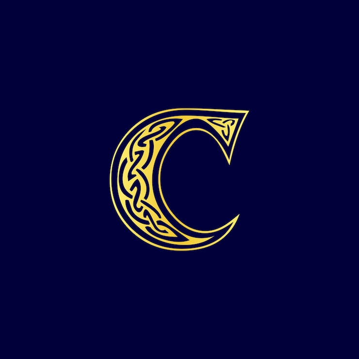 Vector golden decorative c initial logo with celtic pattern