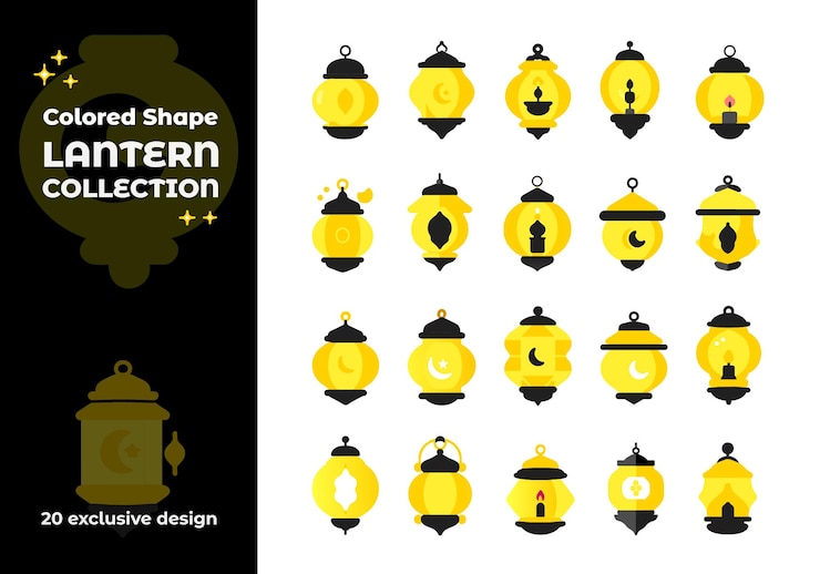 Golden Lantern Collection Vector Illustration Vintage Hanging Lamps for Arabic Ramadan Template