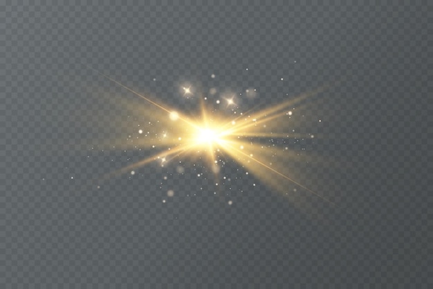 Golden particles of light. Golden light. Light flare.Stars isolated on transparent background.