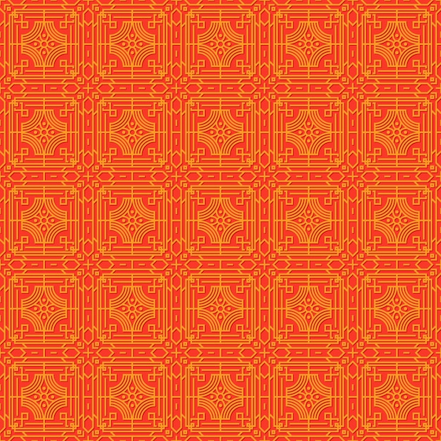 Golden Seamless Pattern Ornament on Red Background