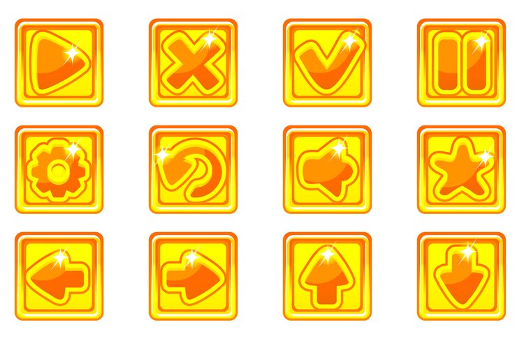 Vector golden square collection set glass buttons for ui