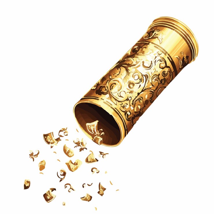 Vector golden treasure chest in cartoon style