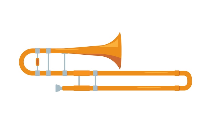 Vector golden trombone. wind classical musical instrument trombone icon.