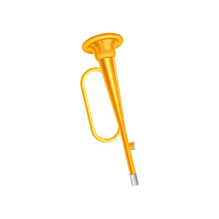 Vector golden trompette icon concept of small brass musical instrument decorative element for music store promo poster banner or flyer flat vector illustration