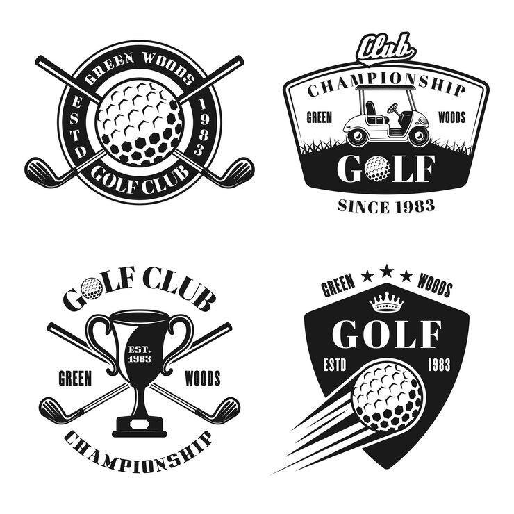 Vector golf and golfing vector monochrome emblems, badges, labels or logos in vintage style isolated on white background
