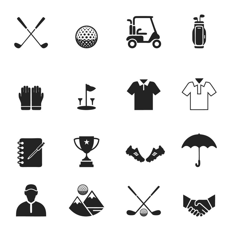 Vector golf clip art illustration vector symbol set golfer playing ball golfing hockey men award club