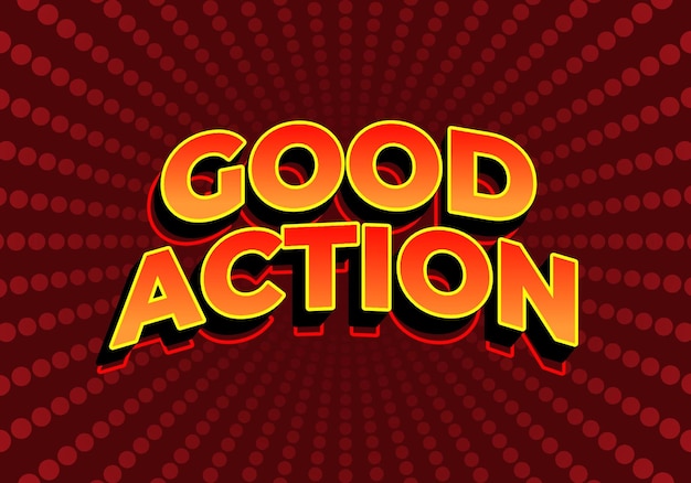 good action text effect in 3d look red yellow gradient color dark red background