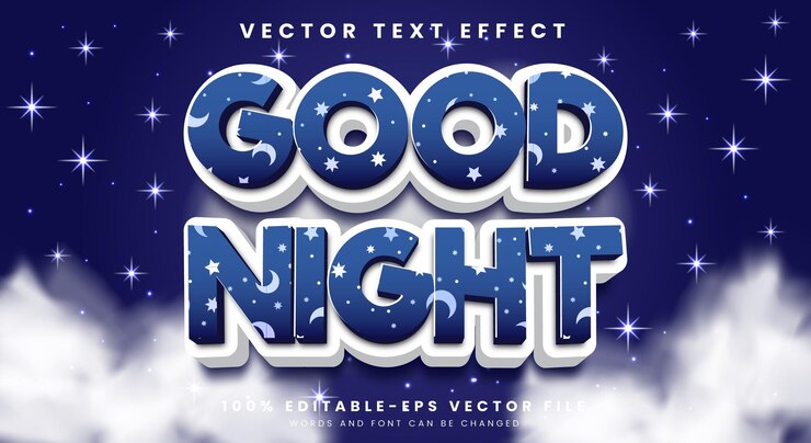 Vector good night editable text effect template with star background