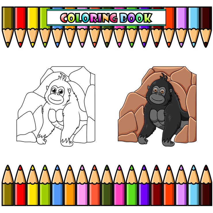 Vector gorilla came out of the cave for coloring book