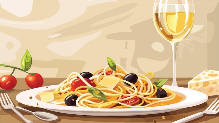 Vector gourmet pasta dish with anchovies olives and parmesan cheese culinary delight