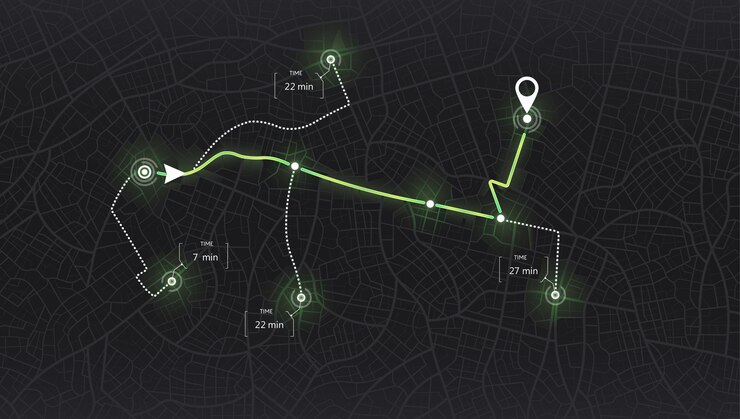 Vector gps map city street road. abstract transportation. data path turns and destination tag or mark.