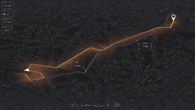 Gps map navigation. View from above the map buildings. Tracking car location. Abstract background.