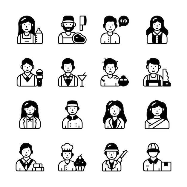 Grab this amazing set of male and female character glyph icons