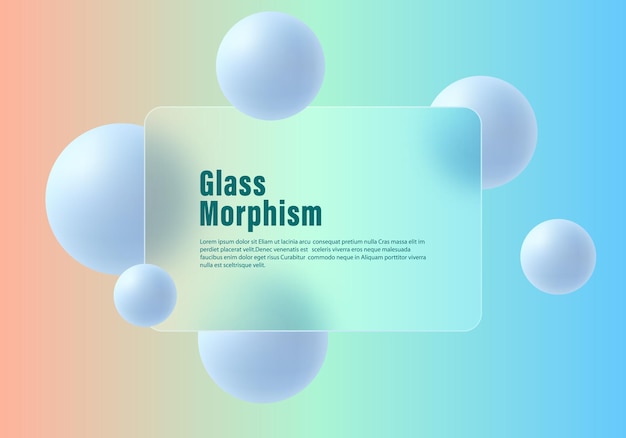 gradient background with translucent glass partition with floating light blue spheres