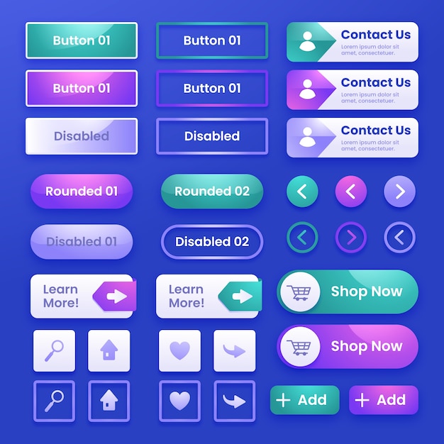 Gradient colorful web button set