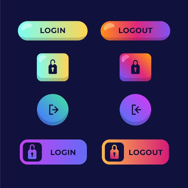 Gradient login and logout buttons collection design