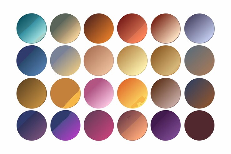 Vector gradient metal palette collection colorful swatches isolated on white background