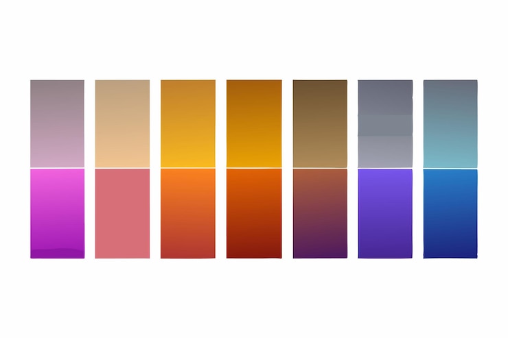 Vector gradient metal palette collection colorful swatches isolated on white background
