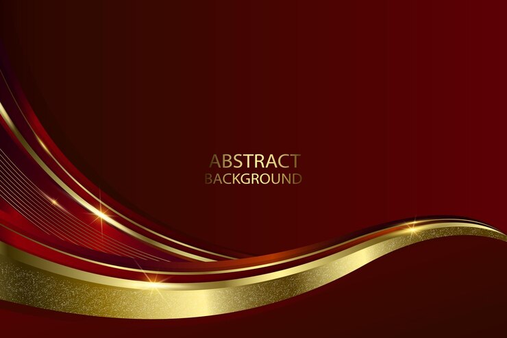 GRADIENT RED BACKGROUND VECTOR WITH GOLDEN METALIC LINES SHAPES