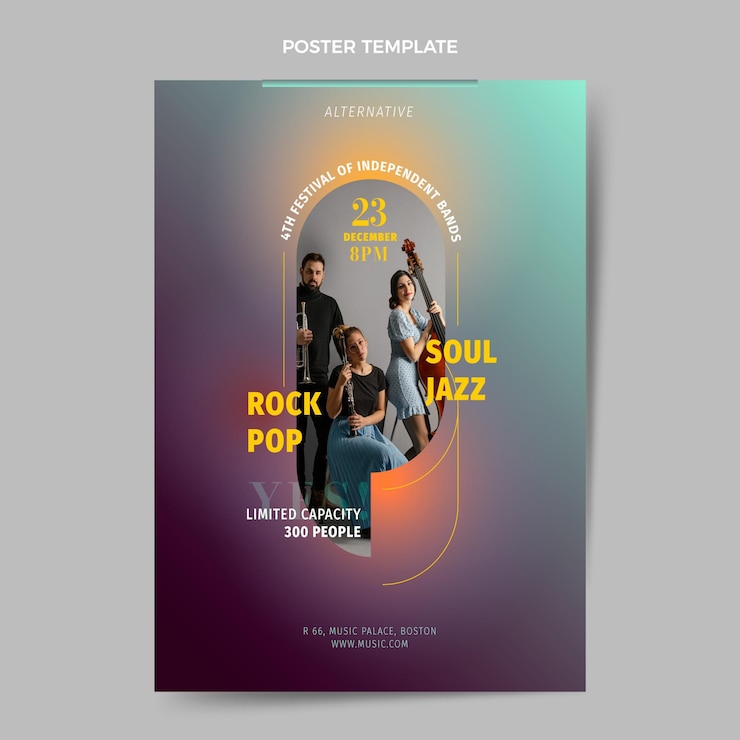 Vector gradient texture music festival vertical poster template