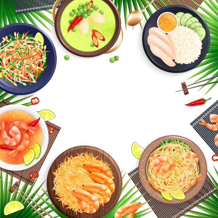 Vector gradient thai food frame background