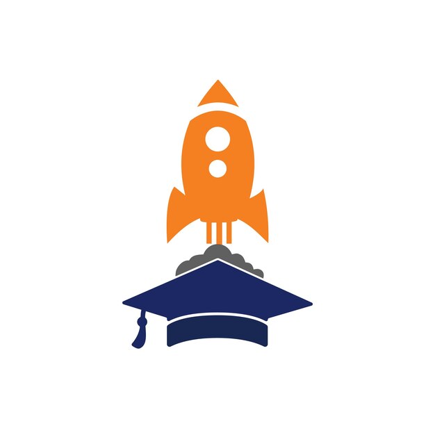 Graduation cap with rocket vector logo design