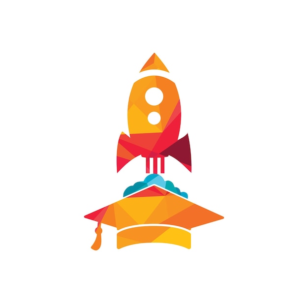 Graduation cap with rocket vector logo design