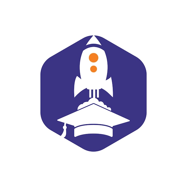 Graduation cap with rocket vector logo design
