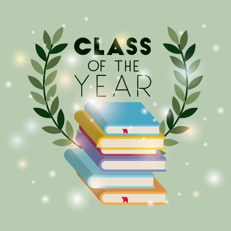 Vector graduation card with pile books