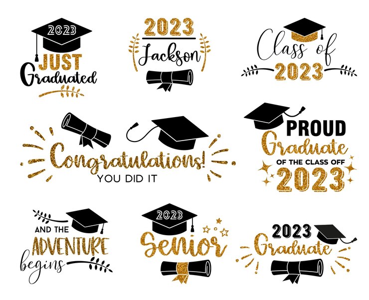 Vector graduation congratulations at school university or college trendy calligraphy inscription with gold glitter