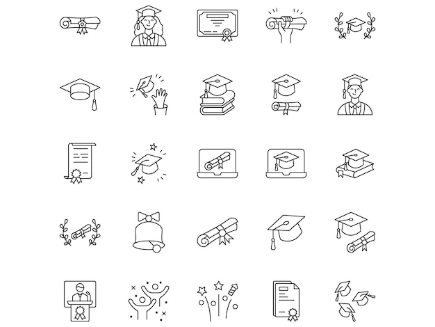 graduation outline vector flat icons pack