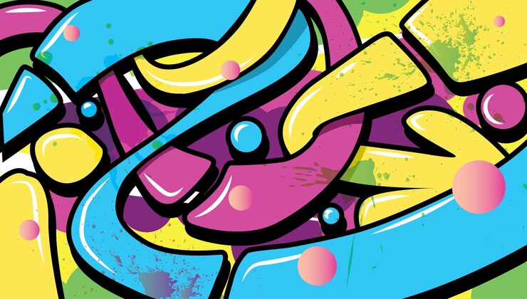 graffiti background on the wall abstract color subcultural vector yellow blue green pink