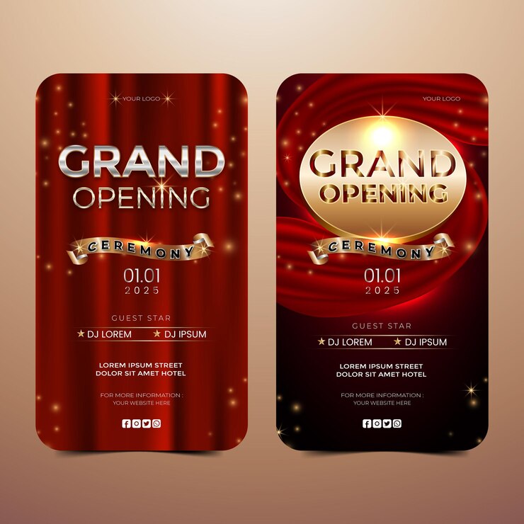 Grand opening elegant luxury red and golden banner social media stories