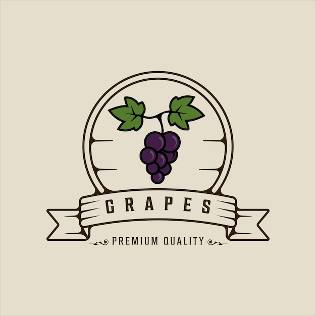 grapes logo line art vintage vector illustration template icon graphic design organic fruit sign or symbol for farm product and food or drink company with badge outline concept