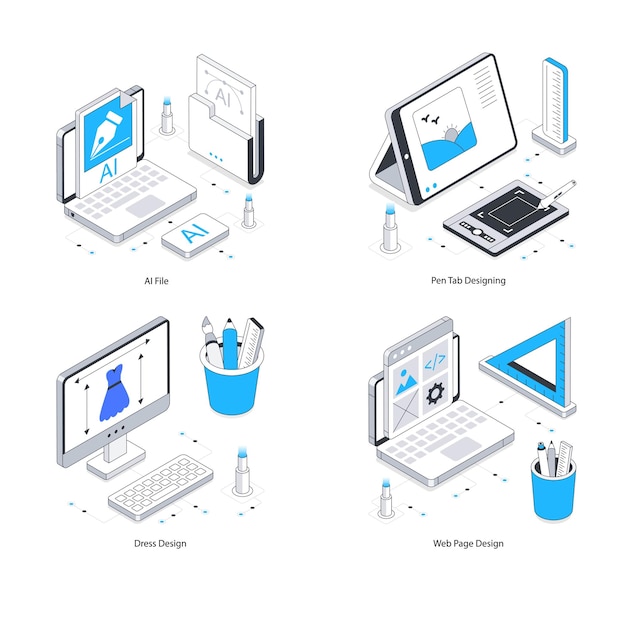 Graphic Designing vector Isometric Illustration Eps 10 File Set 5