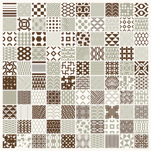 graphic ornamental tiles collection, set of vector repeated patterns. 100 vintage art abstract textures can be used as wallpapers.