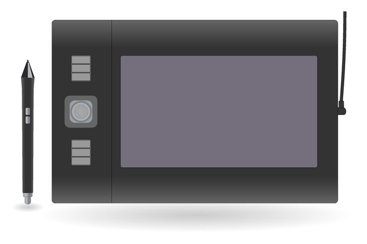 Vector graphic tablet with pen tool in vertical orientation on a white background vector illustration