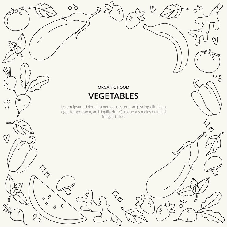 Graphic vector illustration Frame of vegetables and fruits