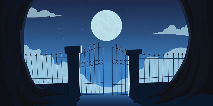 Vector grave fence background with moon shining