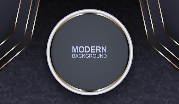 gray background with a round frame and arrows with a thin border in a golden hue