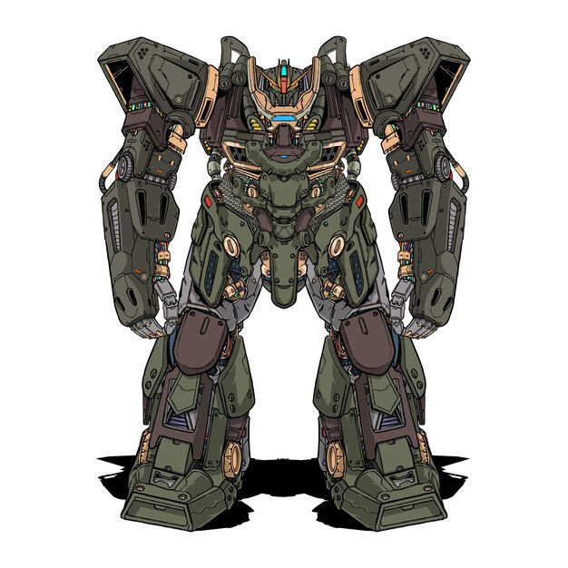 great mecha robot builded by head arm body leg weapon illustration premium vector