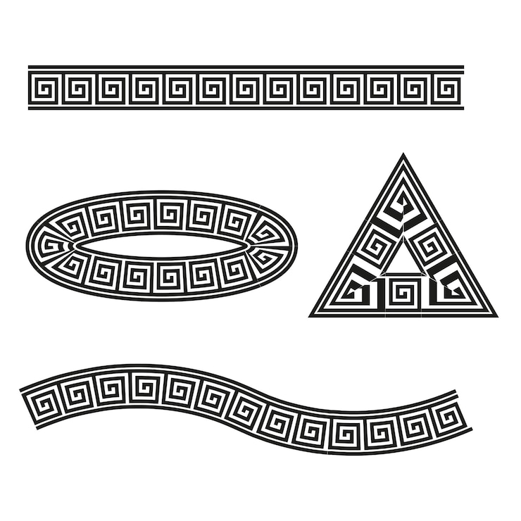 Vector greek key patterns black and white various shapes vector illustration